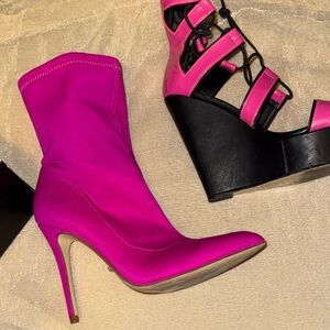 Stylish Pink Stiletto Boots and wedge sandal 2 pair!